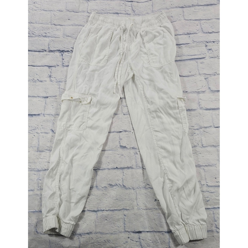 C&C California Cargo Jogger Pants Womens S White Lyocell Elastic Waist Beachy